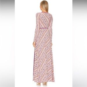 Free People EUC Phoebe Wrap Maxi Dress Peach Combo Small Boho Aztec Long Sleeve